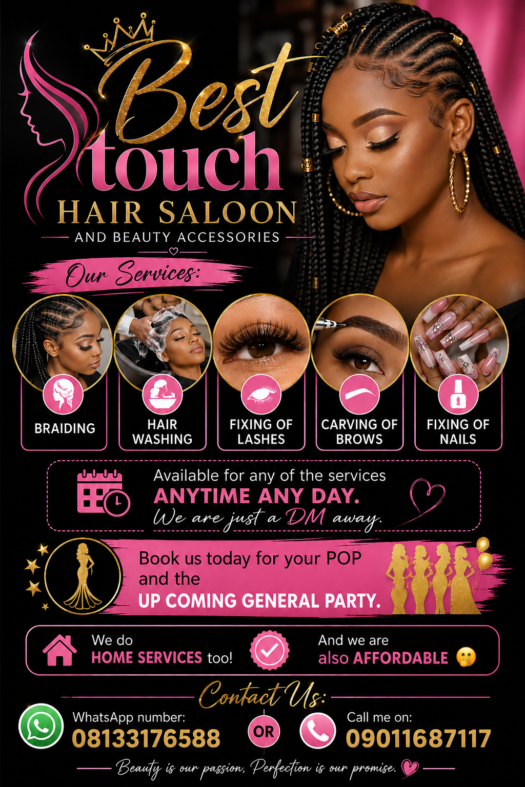 Best Touch Hair Saloon and Beauty Accessories promotional flyer